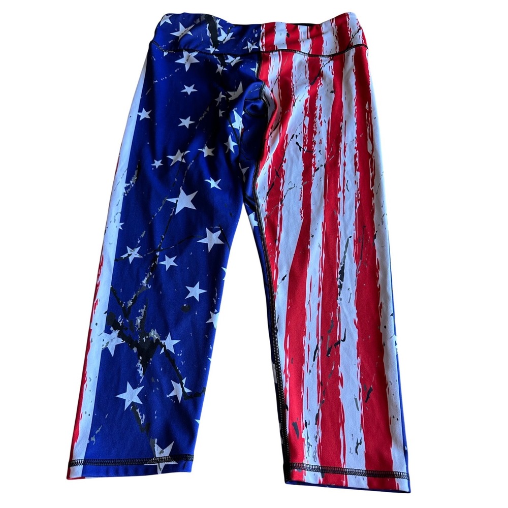 Coolomg American Flag Print Athletic Leggings Women's Size L